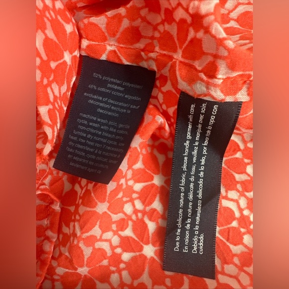 Tommy Hilfiger Sz 3X Women’s Orange Sheer Floral Blouse Top Button Down Roll Tab - Picture 6 of 12